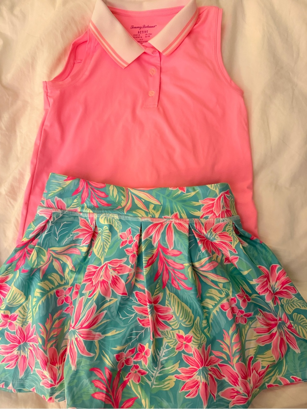 Tommy Bahama Neon Pink Sleeveless Polo with Teal Tropical Skort